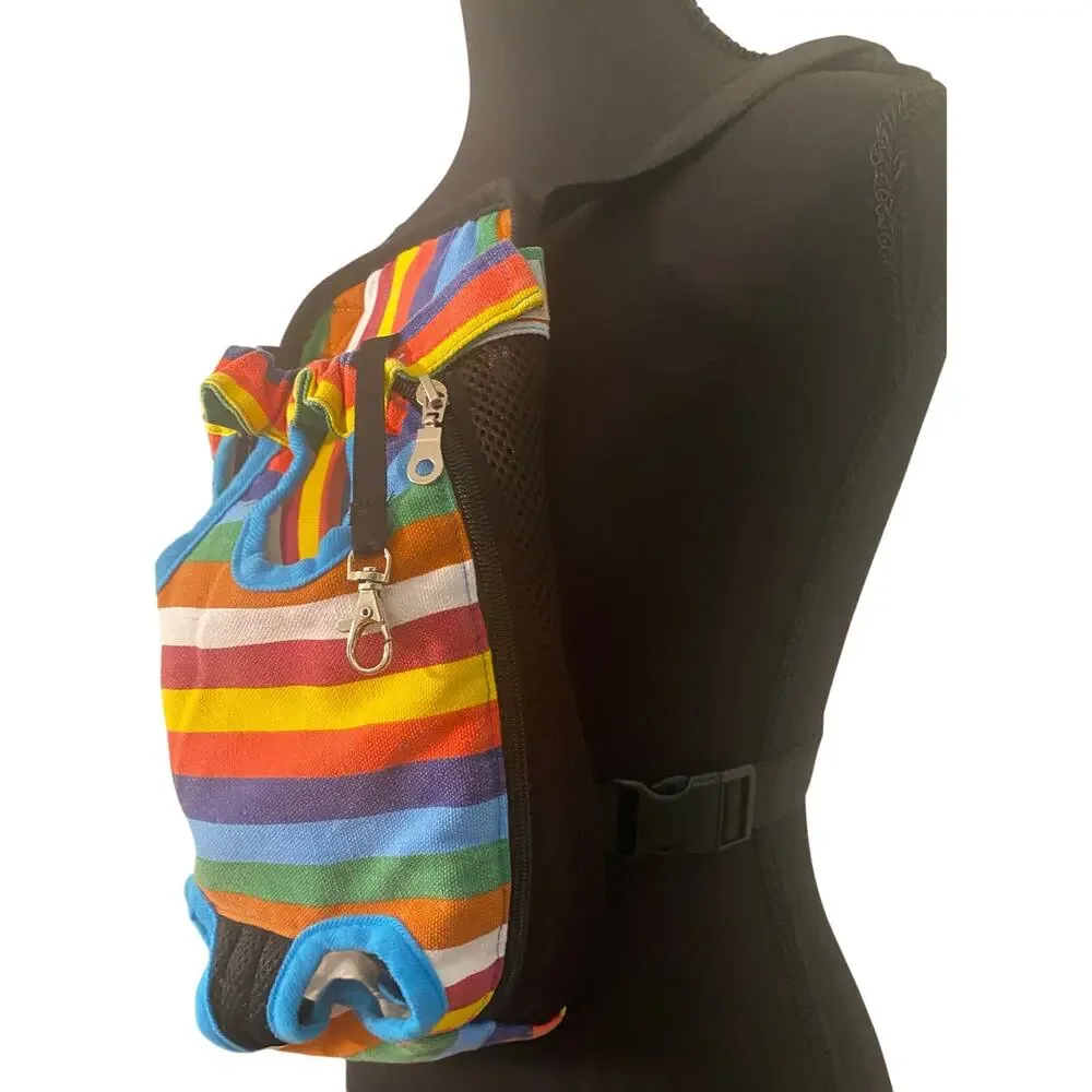 Rainbow Stripe Dog Carrier Backpack Front Pack Pet Carrier Medium 9-15 lb